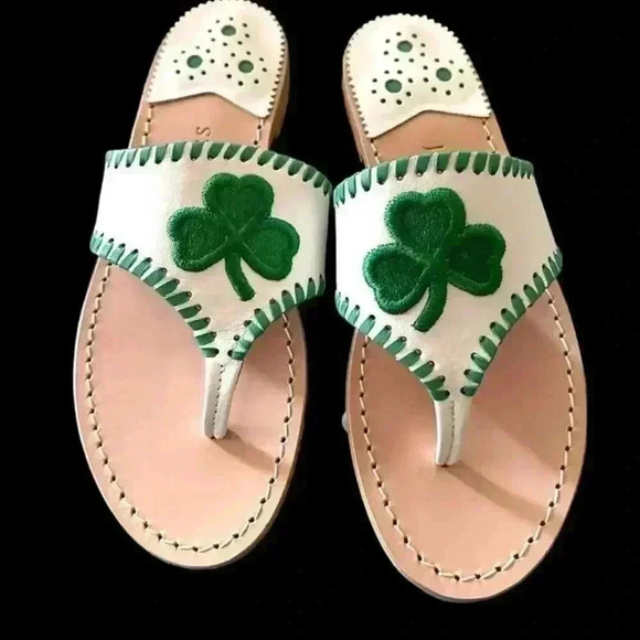 NWT Jack Rogers Classic Samdals White with Embroidered Green Shamrock Size 6 - Picture 4 of 14